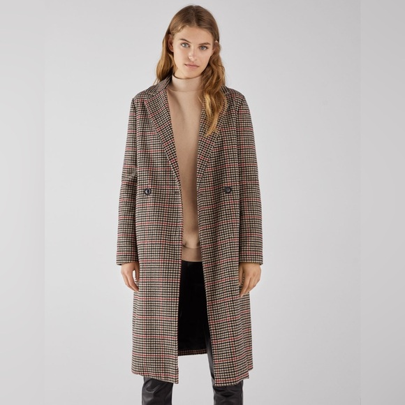Bershka Long Women's Houndstooth Coat - Picture 3 of 11